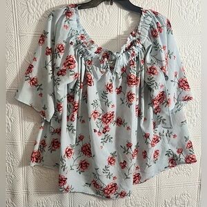 Marci Oversized Floral Off Shoulder Top Blue Multi Color Size 2X